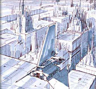 Coruscant - Eine frhe Skizze des Stadtplaneten von Joe Johnston